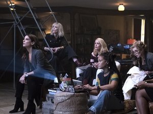 SANDRA BULLOCK as Debbie Ocean, CATE BLANCHETT as Lou, SARAH PAULSON as Tammy, RIHANNA as Nine Ball, HELENA BONHAM CARTER as Rose, MINDY KALING as Amita and AWKWAFINA as Constance in Warner Bros. Pictures' and Village Roadshow Pictures' "OCEANS 8," a War