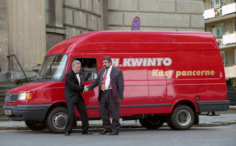 Janusz Rewiński, Jan Englert,  Warszawa 1998. Plan zdjęciowy filmu Kilerów 2-óch