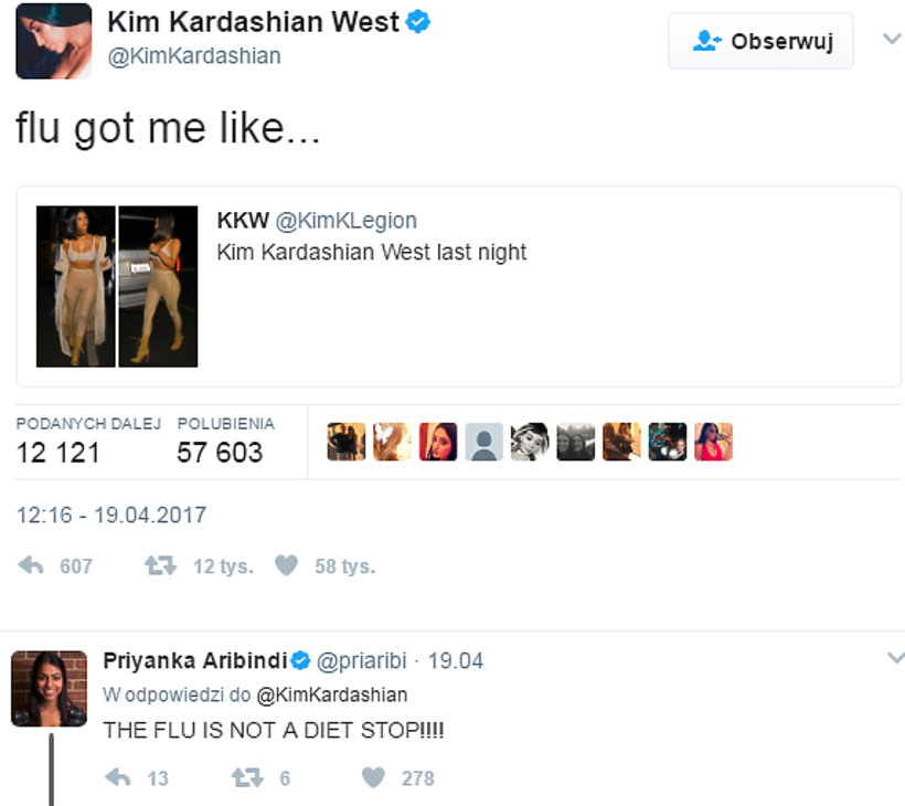 Kim Kardashian o grypie
