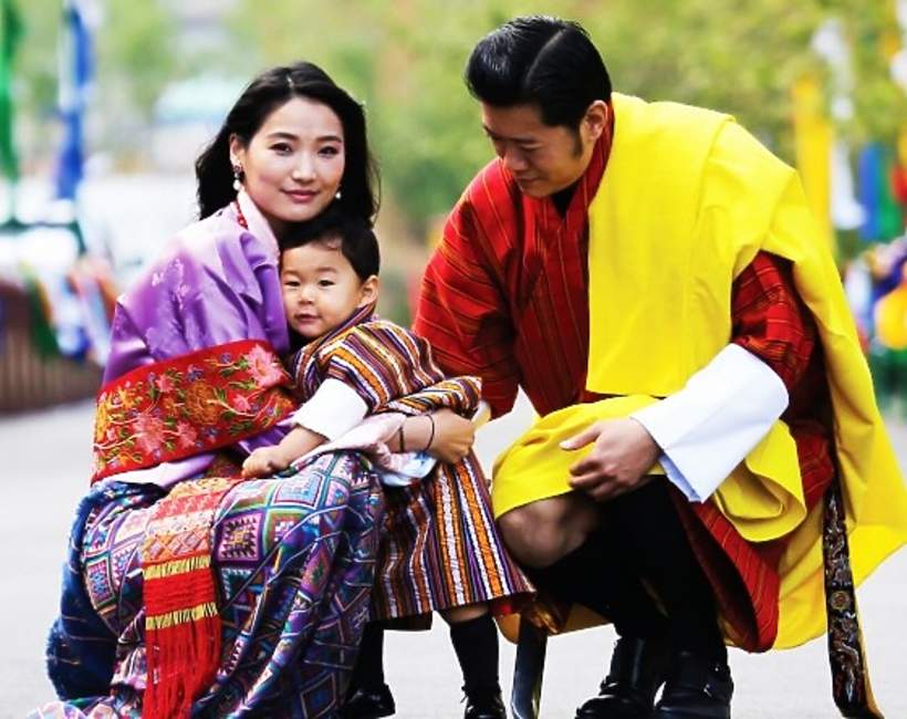  King Jigme Khesar Namgyal Wangchuck of Bhutan and his wife Queen Jetsun Pema and their son prince Jigme Namgyel Wangchuck, 2017