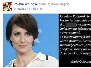 Maja Ostaszewska wulgarny wpis o kaczyńskim