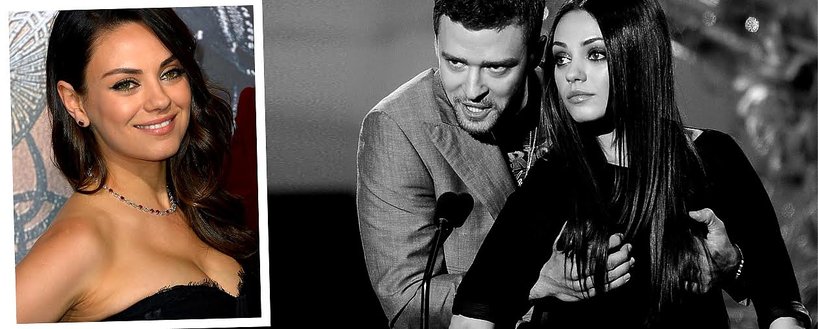 Mila Kunis z Justin Timberlake, który trzyma ją za biust