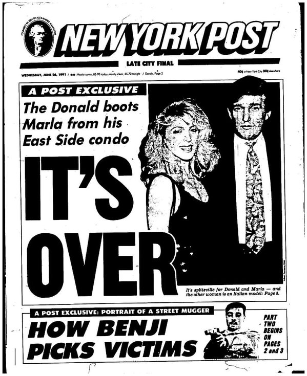 Okładka „New York Post” z 1991 roku