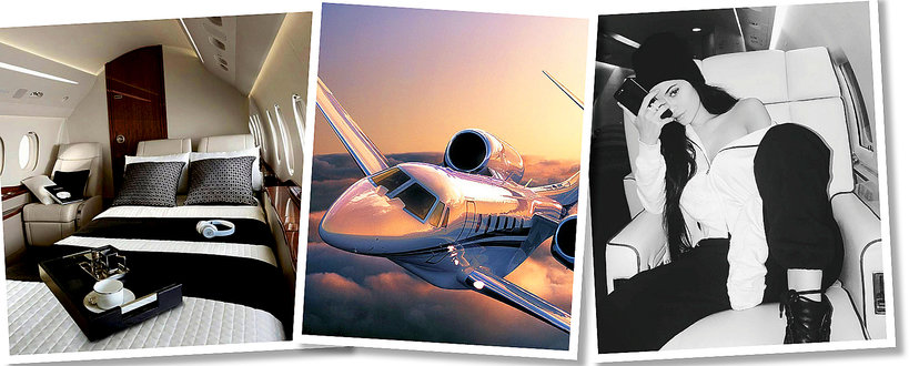 Samolot Jet Luxa, jego wnętrza oraz Kylie Jenner