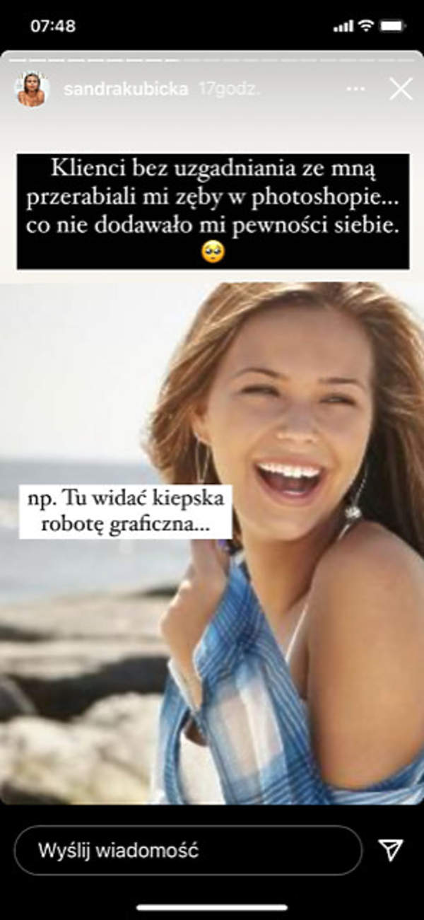 Sandra Kubicka przerobiona w photoshopie uśmiech