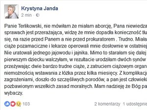 Wpis Krystyny Jandy na Facebooku