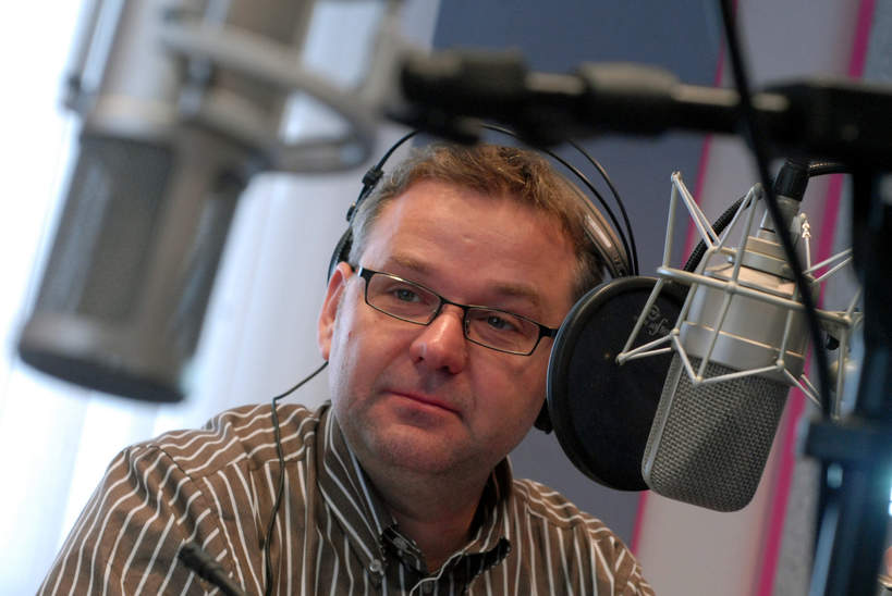 Artur Andrus w studio radiowym, Zielona Góra, 2008 rok