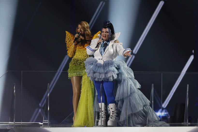 Dana International, Netta Barzilai na scenie 64. Konkursu Piosenki Eurowizji, Tel Awiw, Izrael. 18.05.2019 rok