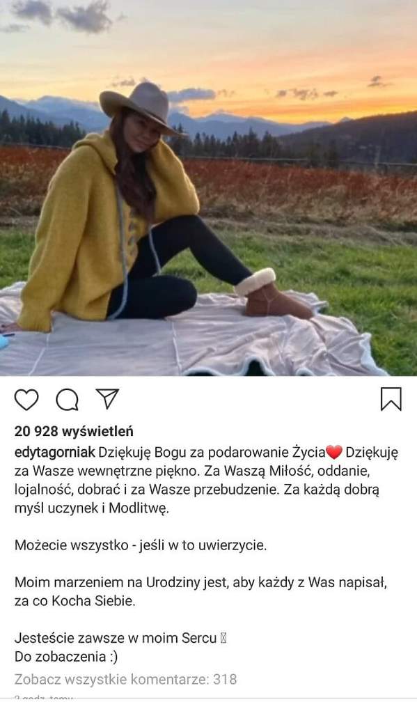Edyta Górniak, screen z Instagrama