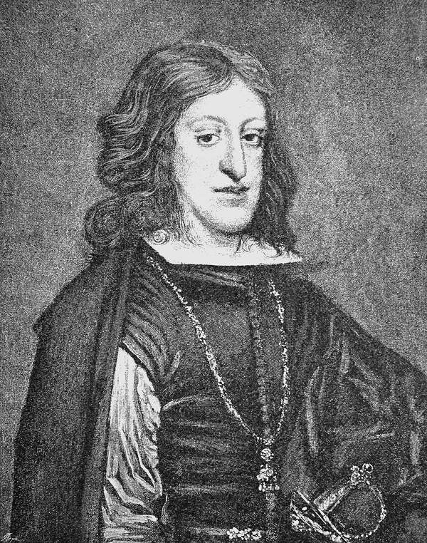 Karol II Habsburg, król Hiszpanii, portret czarno-biały