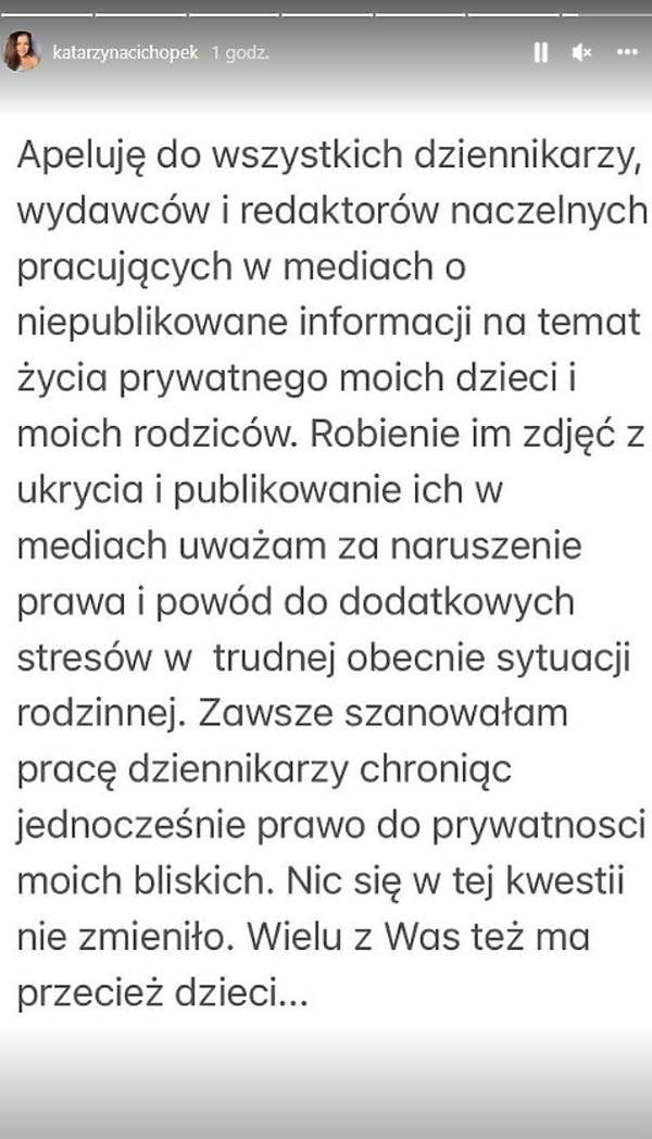 Katarzyna Cichopek, oświadczenie na Instagramie