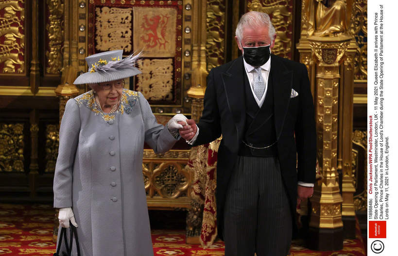 Królowa Elżbieta II, książę Karol na oficjalnym otwarciu Parlamentu, 11.05.2021, Londyn