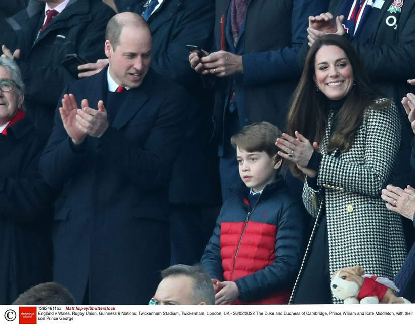 Książę William, księżna Kate i książę George na meczu rugby, 26.02.2022, stadion Twickenham, Londyn