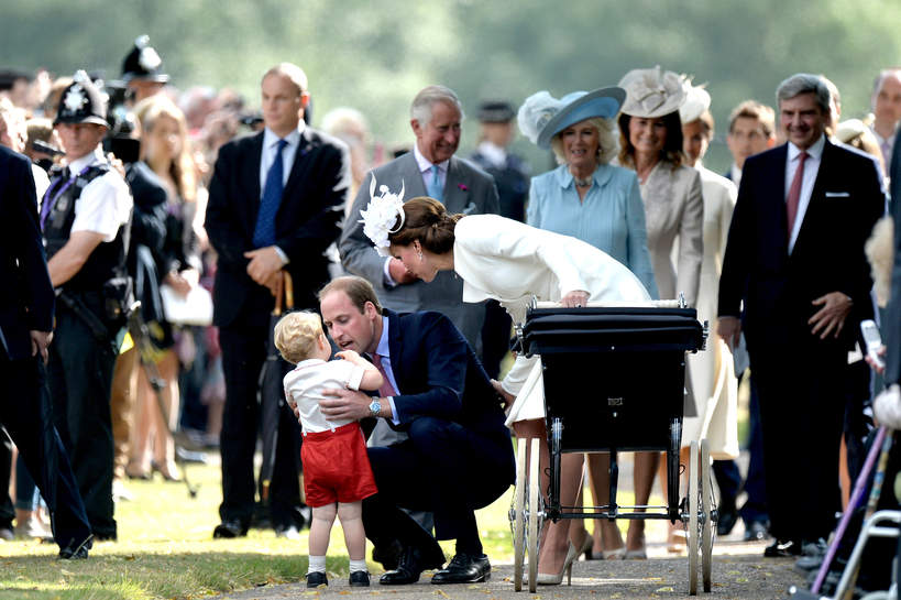 Książę William, księżna Kate, książę George, Carole Middleton, Michael Middleton, chrzest księżniczki Charlotte, 05.07.2015 rok