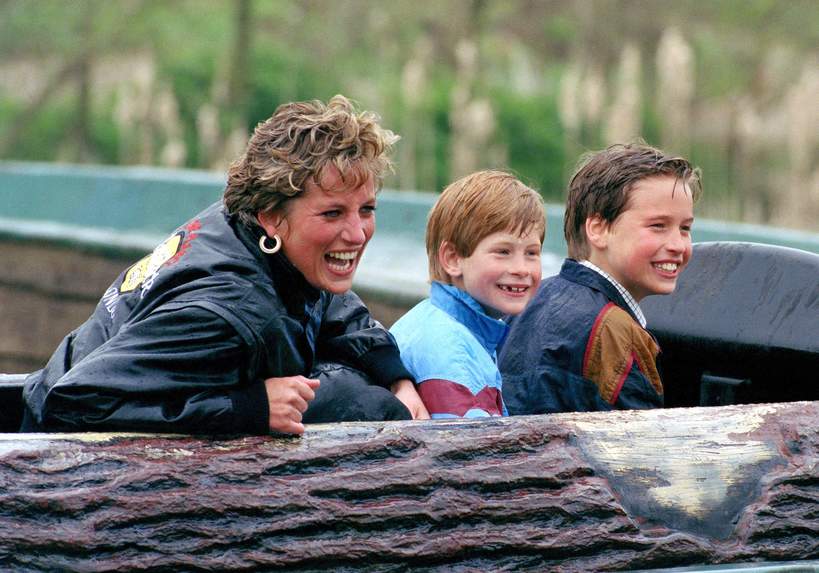 Księżna Diana z synami: księciem Williamem i księciem Harrym