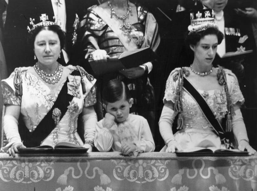 Księżniczka Małgorzata, książę Karol i Królowa Matka, koronacja Elżbiety II, 2.06.1953