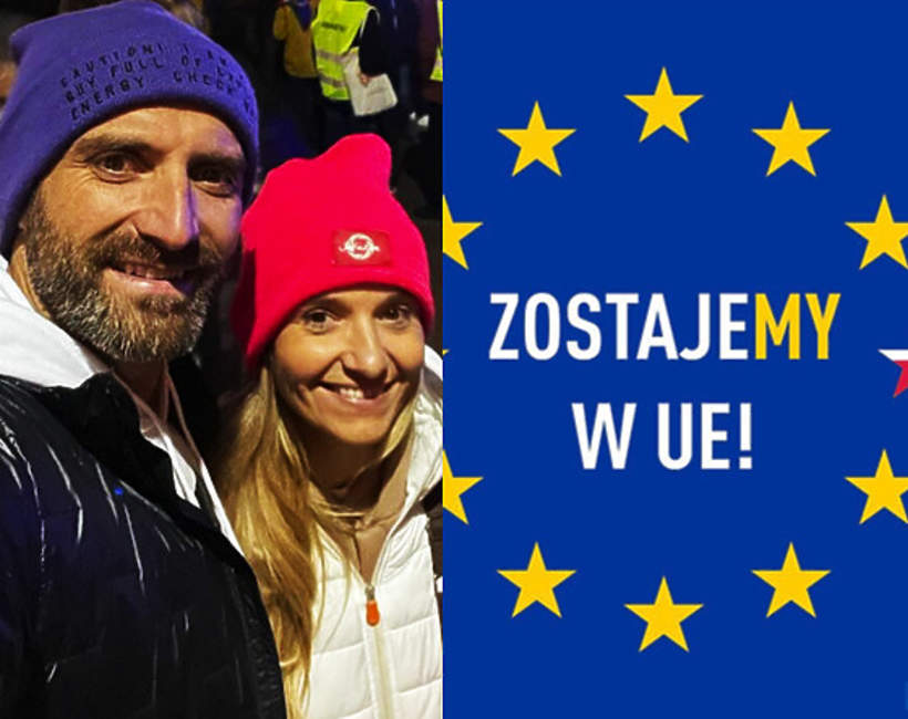 Maciej Dowbor, Joanna Koroniewska, protest, zostajemy w Unii Europejskiej