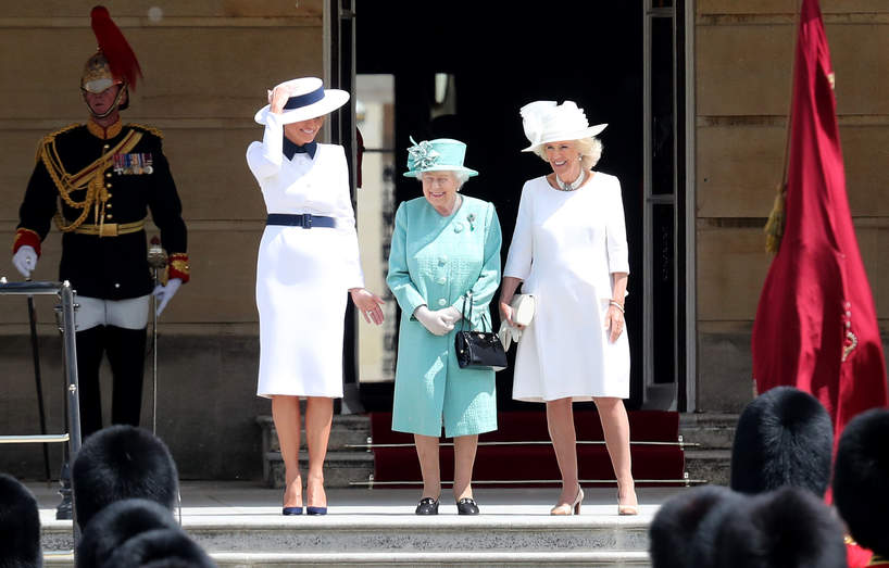Melania Trump, królowa Elżbieta II, księżna Camilla, 3.06.2019, pałac Buckingham, Londyn