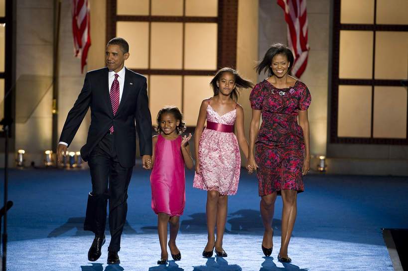 Michelle Obama, Barack Obama, Malia  Obama, Natasha Obama, Denver, USA, 28.08.2008 rok