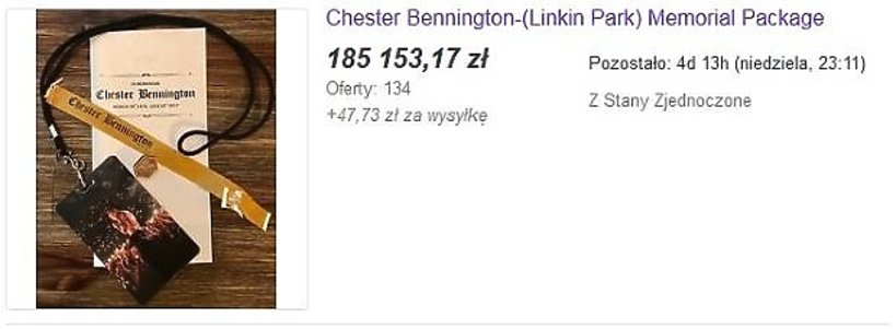 Pamiątki z pogrzebu Chestera Benningtona wystawiono na eBay