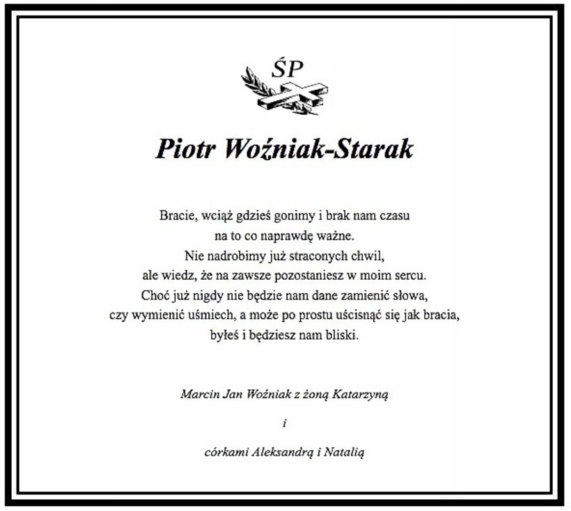 Piotr Woźniak-Starak, Marcin Woźniak, kondolencje