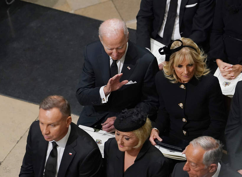 Pogrzeb Elżbiety II, Opactwo Westminsterskie, 19.09.2022. Andrzej Duda, Agata Kornhauser-Duda, Jill Biden, Joe Biden
