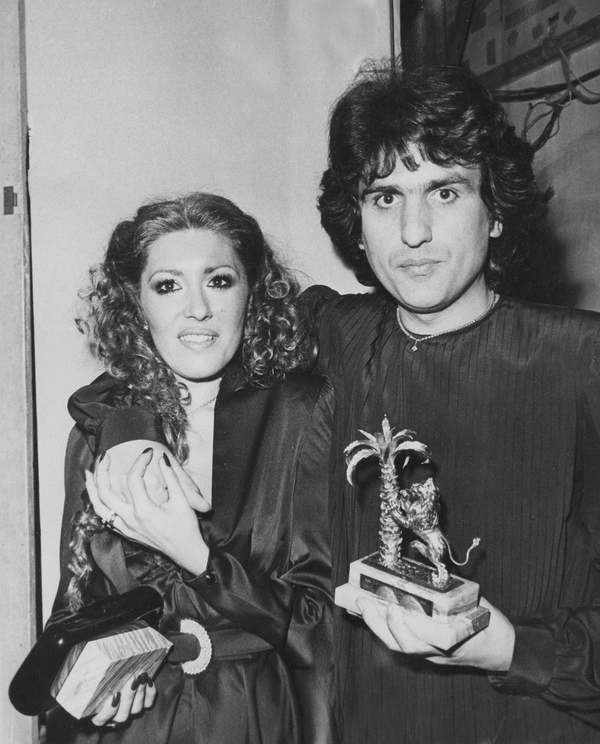 Toto Cutugno (Salvatore Cutugno) z żoną Carlą, festiwal w Sanremo, luty 1980 roku
