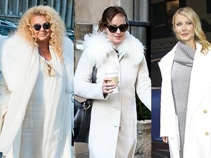 Magda Gessler, Dakota Johnson, Gwyneth Palthrow, Gigi Hadid, Olga Kurylenko w białych płaszczach