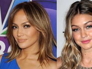 Jennifer Lopez, Gigi Hadid w złotym makijażu