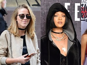 Jessica Mercedes, Rihanna, Selena Gomez, Kendall Jenner w czarnych naszyjnikach - obrożach