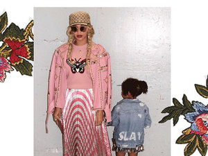 Stylizacje Beyonce i Blue Ivy - różowe, wzorzyste, kolorowe ubrania Gucci