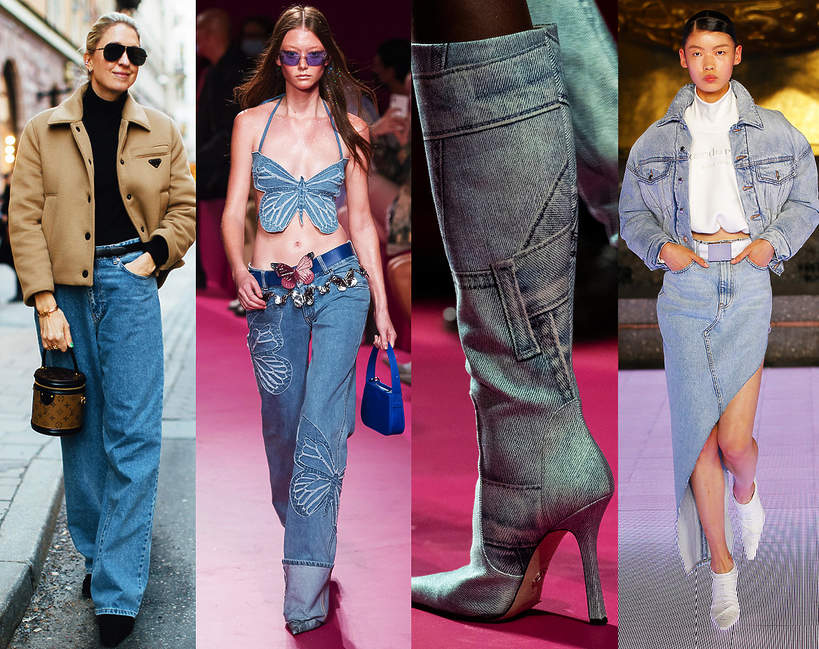 jeans denim dzins na wiosne 2022 jak go nosic z czym laczyc co bedzie modne wybiegi pokazy