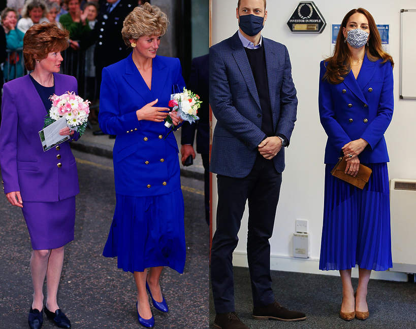 Księżna Kate w stylizacji jak księżna Diana styl niebieski komplet zara gianvito rossi