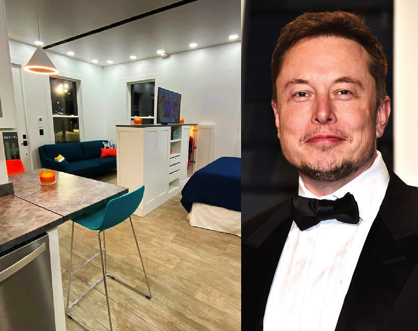 Nowy dom Elona Muska jest maly to kontener mezczyzna w garniturze wnetrze
