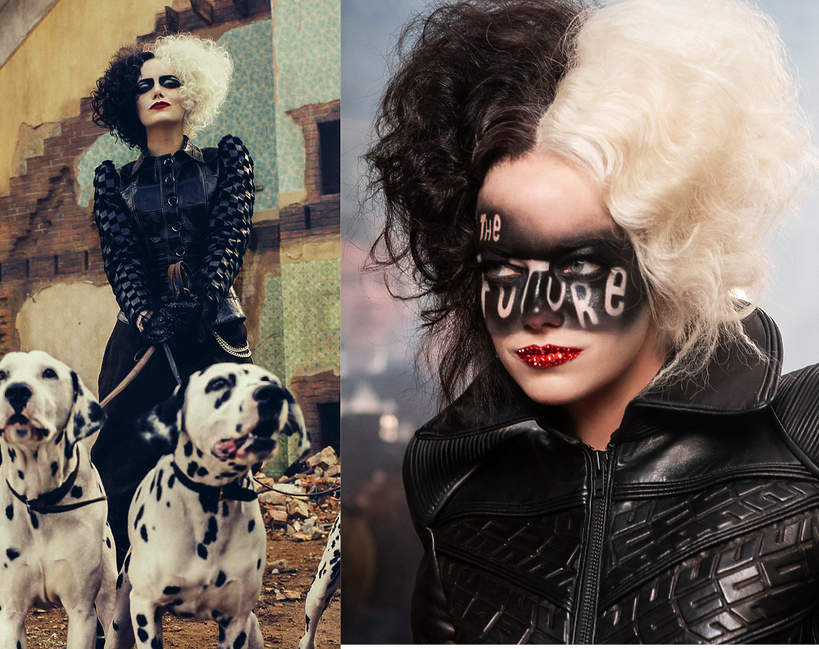 stylizacje i makijaze w filmie Cruella z emma stone kostiumy