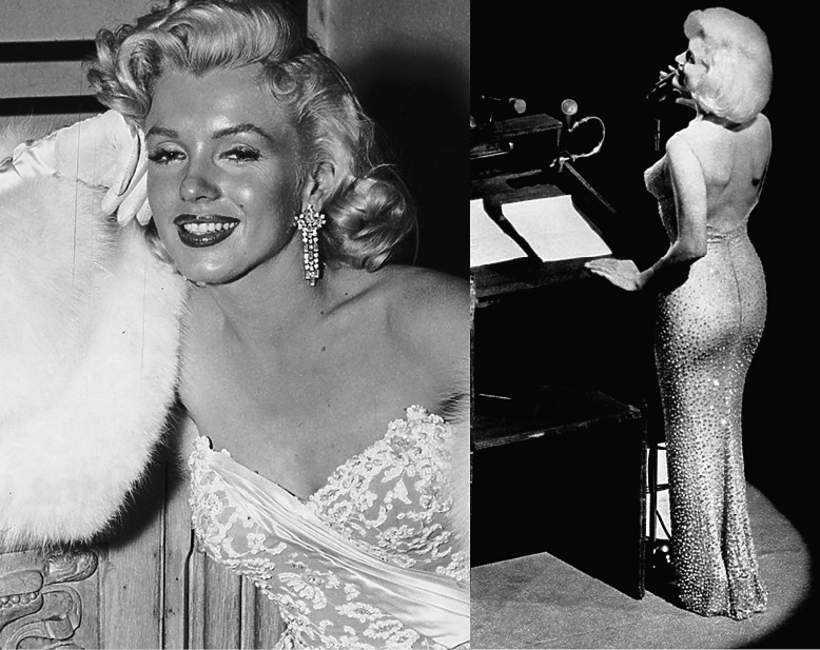 suknia Marilyn Monroe z urodzin prezydenta Johna F. Kennedy'ego kreacja przezroczysta spiewa aktorka