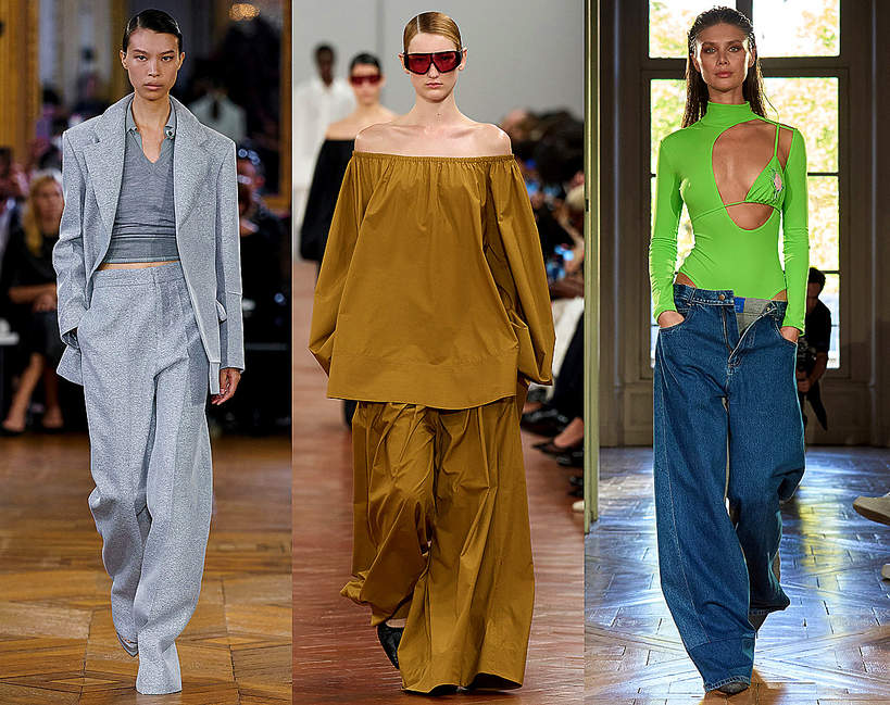 szerokie spodnie - trend na wiosnę i lato 2024,dzinsy z szerokimi nogawkami, bojowki, spodnie z materialu
