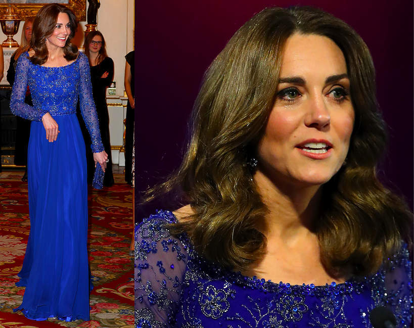 Księżna Kate w niebieskiej sukni z koralikami na Gala Dinner 2020