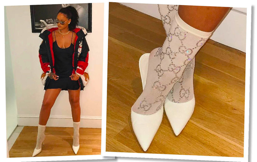 Rihanna w drogich skarpetkach z kryształkami Gucci